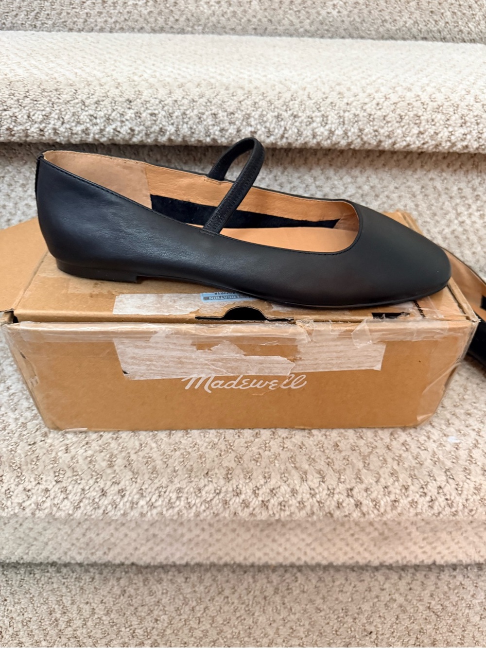 Madewell Black Leather Greta Mary Jane Ballet Flat with Strap